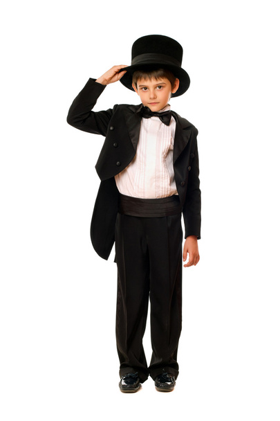 μικρό αγόρι σε ένα σμόκιν και καπέλο - Φωτογραφία, εικόνα