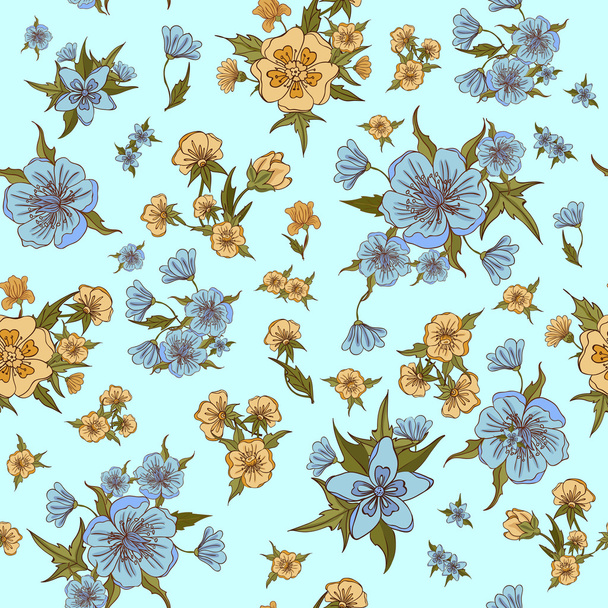 Floral Background. Flowers Seamless Pattern. Vintage Flowers.  - Vector, Image