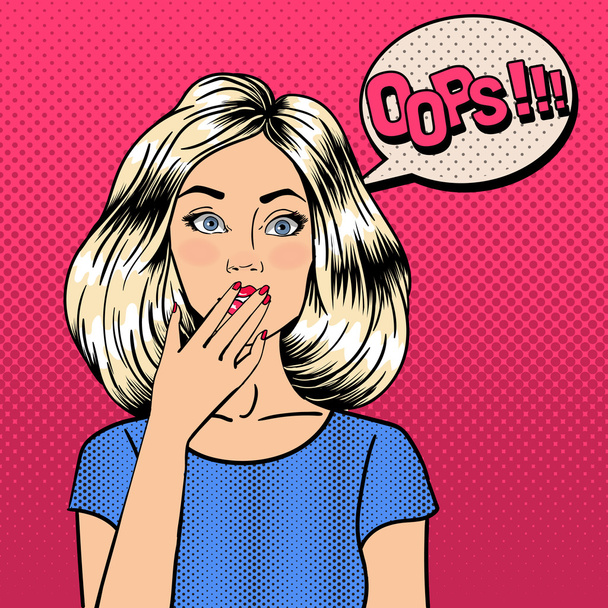 Surprised Woman. Comic Style. Pin Up Girl. Bubble Oops. Pop Art. - Vector, Image