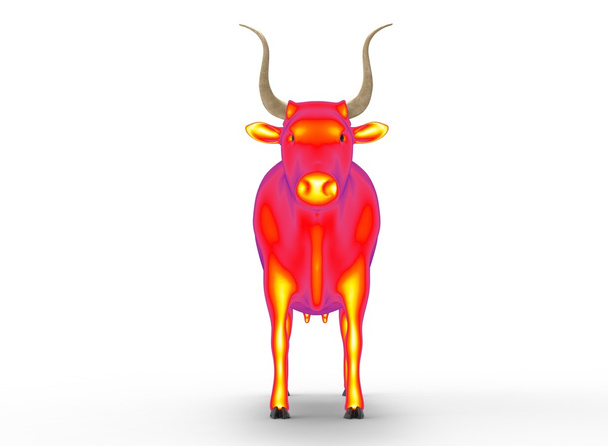3D illustratie van de koe, op witte achtergrond geïsoleerd, met schaduw - Foto, afbeelding