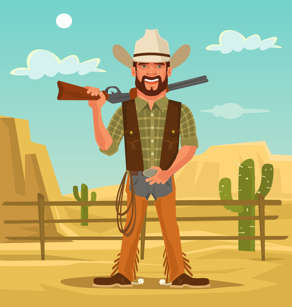 Macho handsome cowboy. Vector flat cartoon illustration - Vector, imagen