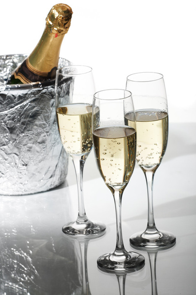 Champagne flutes and ice bucket - Photo, Image