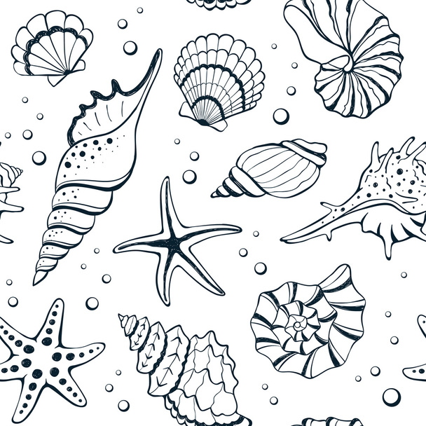Seashells seamless background - Vetor, Imagem