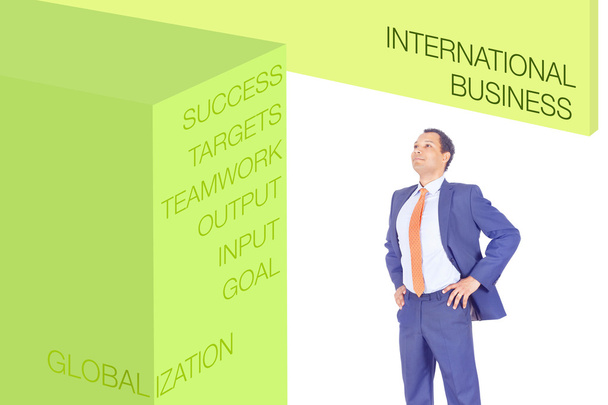 Впевнений бізнесмен і ділові слова - міжнародний бізнес
 - Фото, зображення