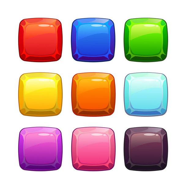 Cartoon colorful glossy stone square buttons - Vektor, Bild