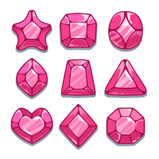 Cartoon pink different shapes gems set - Wektor, obraz