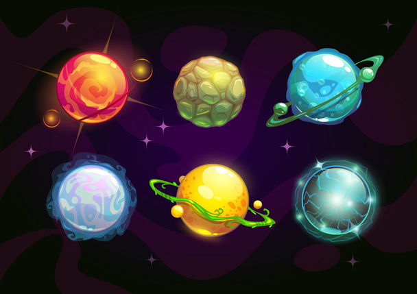 Elemental planets, fantasy space set - Vektor, obrázek