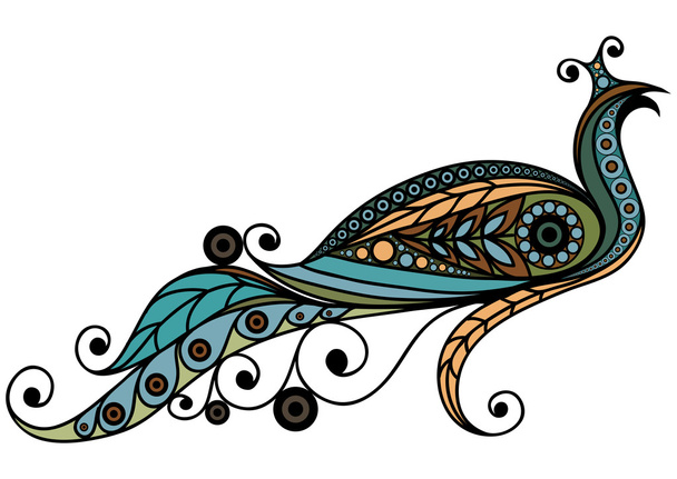 Illustration with lace peacock in floral style white - Vector, Image