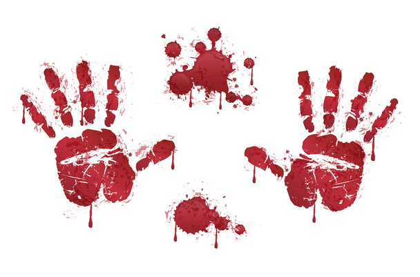 Bloody red horror handprints and blood drops - Vector, Image
