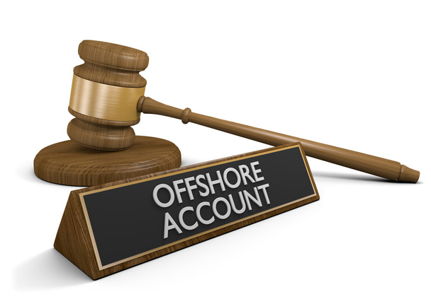 Sąd prawa do czynienia z offshore pieniądze kont, które należy unikać podatków, renderowania 3d - Zdjęcie, obraz