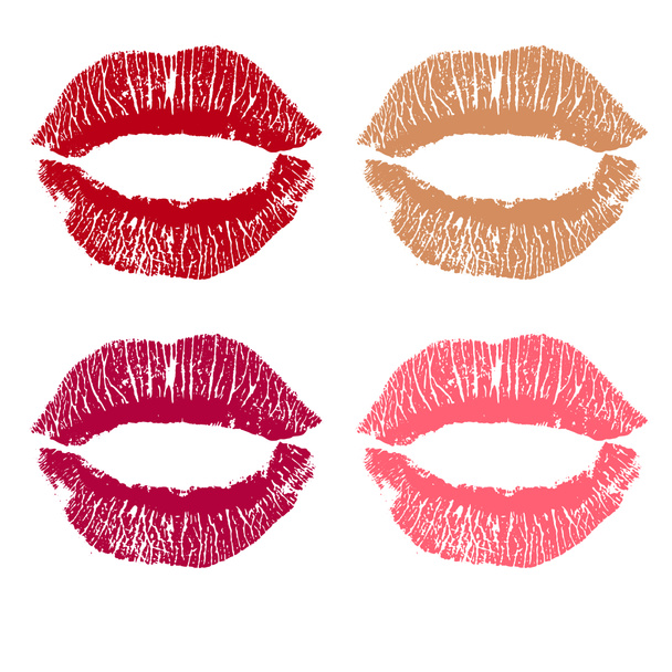 Print-Set mit rosa Lippen. Abbildung auf weißem Hintergrund. - Foto, Bild