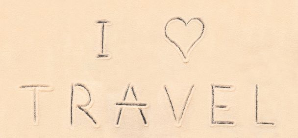 I love travel lettering drawn on sand - Fotoğraf, Görsel