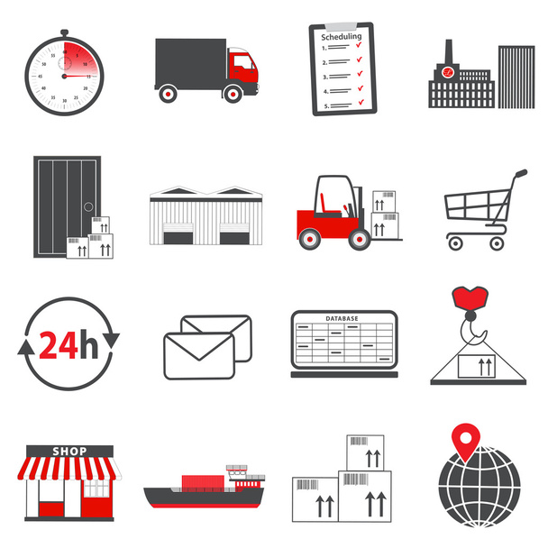 iconos logísticos en rojo y gris
 - Vector, Imagen