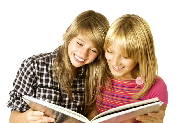 Two Teenage Girls reading The Book.Education - Φωτογραφία, εικόνα