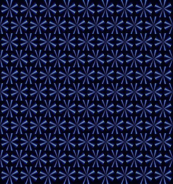 Modré neonové otáčení ventilátorů, květinový vzor, bezproblémové vektorové pozadí - Vektor, obrázek