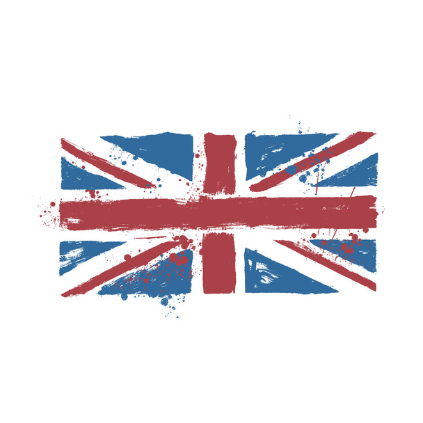Vector grunge stylized UK flag with paint splatters and ink drop - Vektor, Bild