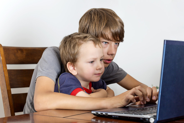 Two brothers playing on the computer - Photo, Image