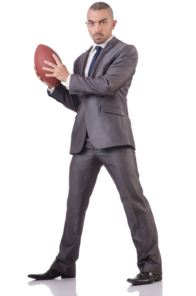 Mann mit American-Football-Ball isoliert auf Weiß - Foto, Bild