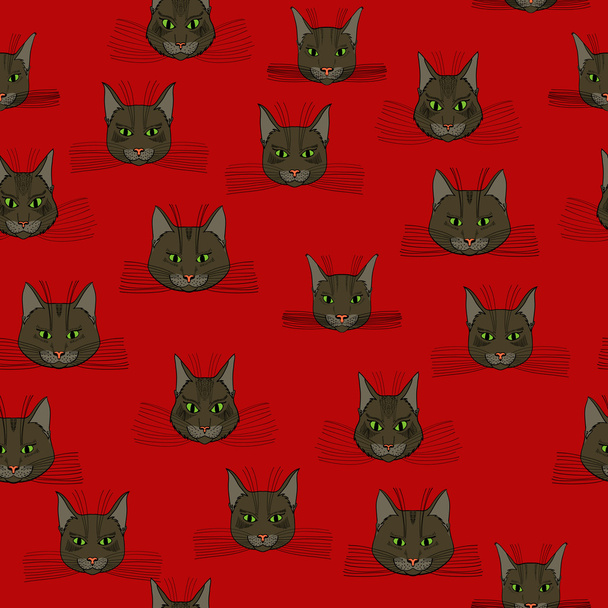 abstract vector doodle cat face seamless pattern - Vetor, Imagem