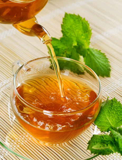 Pouring Healthy Tea With Mint - Photo, Image