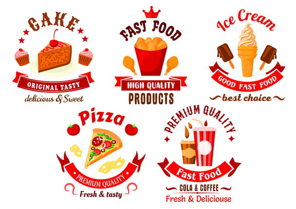 Cartoon retro fast food and pastry symbols - Vector, Image