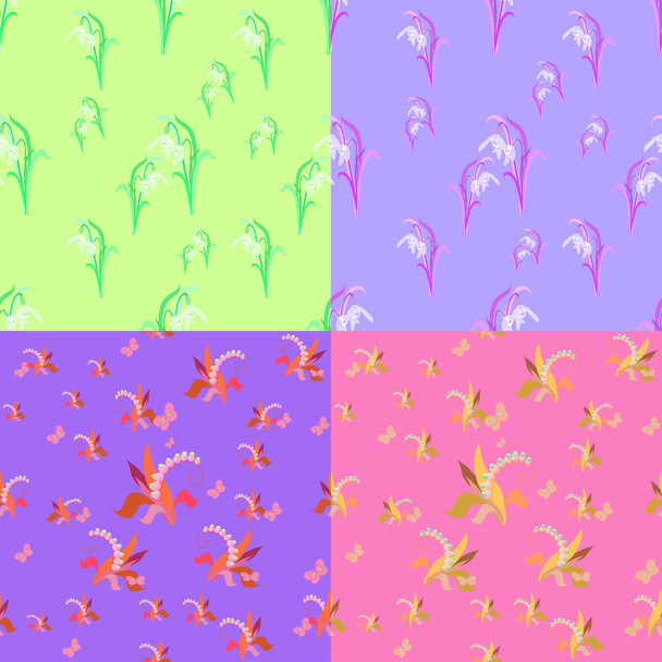 set of snowdrops, lilies of the valley pink seamless vector illu - Вектор, зображення