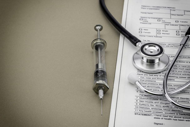 Test medication and stethoscope, Old Syringe  - Photo, Image