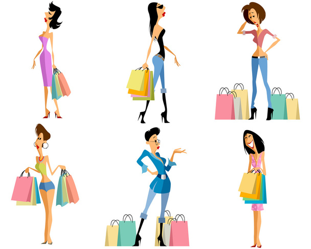 Shopping girls set - Vector, Image