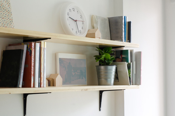 Books on a wooden shelf - Φωτογραφία, εικόνα