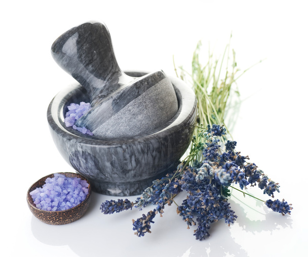 Lavender And Stone Mortar - Foto, Imagen