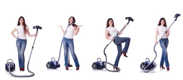 Collage of woman cleaning with vacuum cleaner - Fotoğraf, Görsel