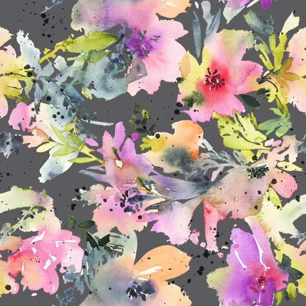 Abstract watercolor flowers. Seamless pattern. - 写真・画像