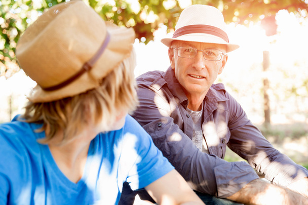 Father and son in vineyard - 写真・画像