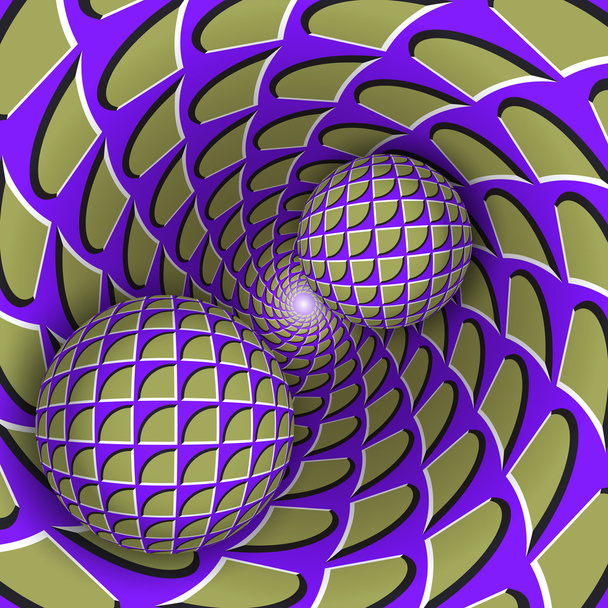 Два шара движутся по вращающейся пятнистой голубой фиолетовой зеленой дыре
 - Вектор,изображение
