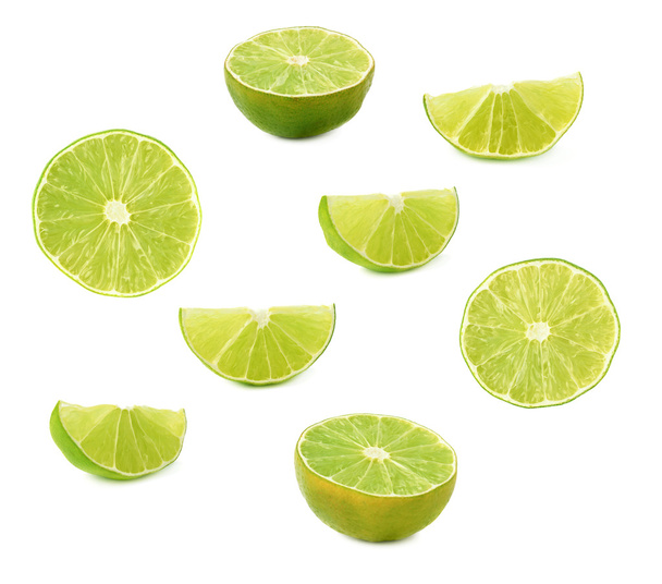 Dried lime cut in half isolated over the white background, set of different foreshortenings - Fotó, kép