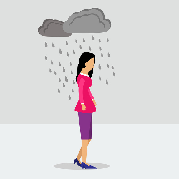 Καταθλιπτική γυναίκα κάτω από τη βροχή - Διάνυσμα, εικόνα