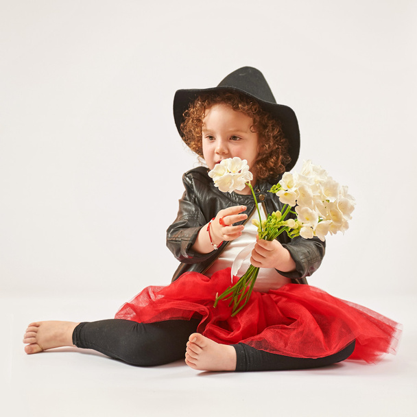 Little Girl Fashion Model With Black Hat - Photo, Image