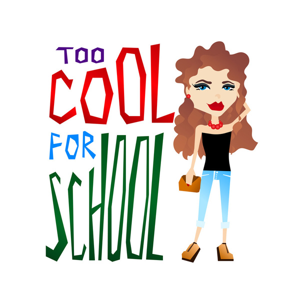 Χαριτωμένο πολύχρωμο σχολείο διανυσματικά εικονογράφηση με δροσερό σχολείο κορίτσι - Διάνυσμα, εικόνα