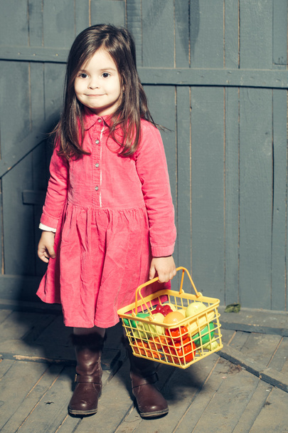 Girl with plastic food in basket - Zdjęcie, obraz