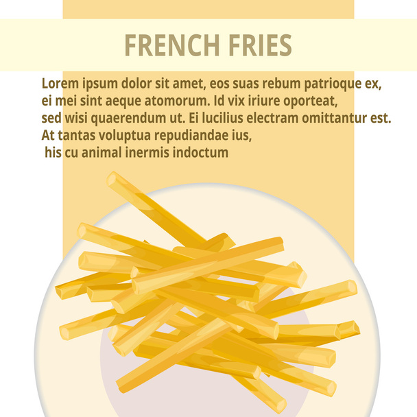 Franse frietjes in een plaat fastfood menu - Vector, afbeelding