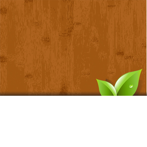 Деревянный фон с листьями и бумагой
 - Вектор,изображение