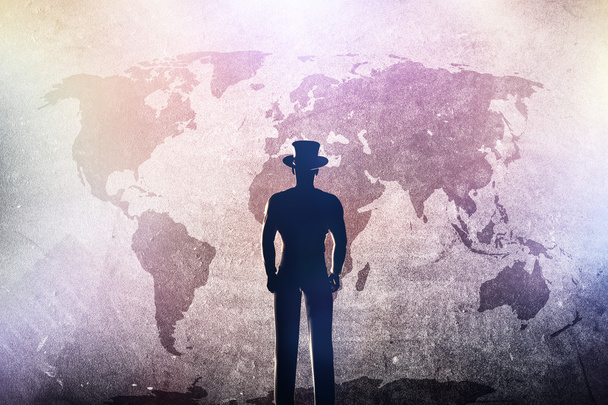 Silhouette of a man in hat  - Photo, Image
