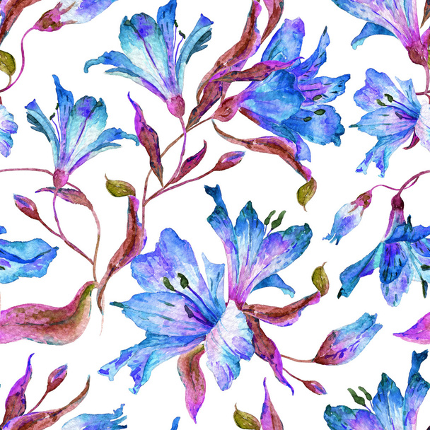 Seamless pattern with blue  lilies. - Photo, Image