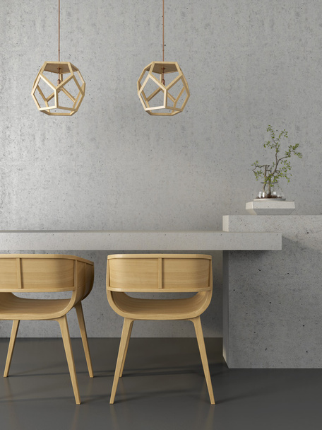 Concrete interior  with wooden chairs  - Photo, Image