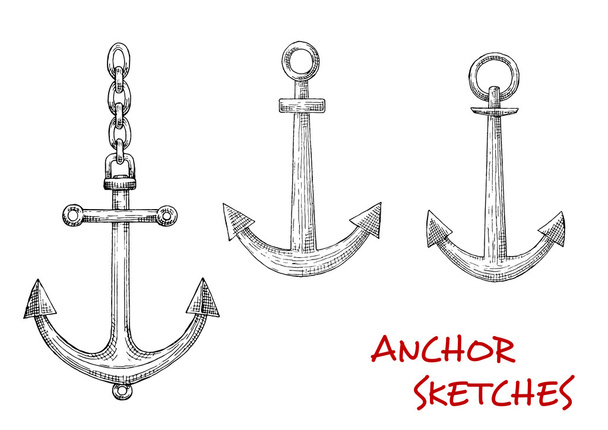 Retro náčrtky námořních heraldických kotev - Vektor, obrázek