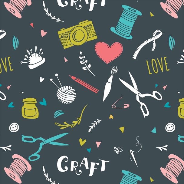 Handmade, crafts patterns and hand drawn background - Vector, Image