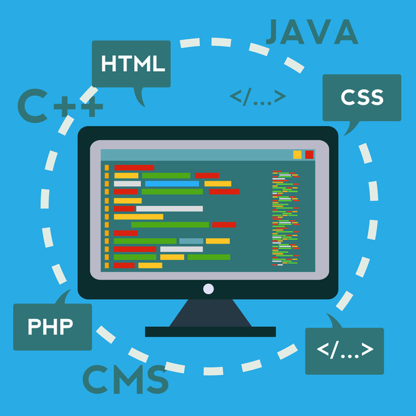  Kódování a programování, App vývoj a tvorbu, Software a program kód, Web design vektor koncept - Vektor, obrázek