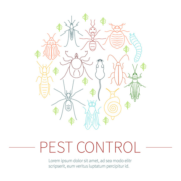 Pest control linear set in color - Vector, Image