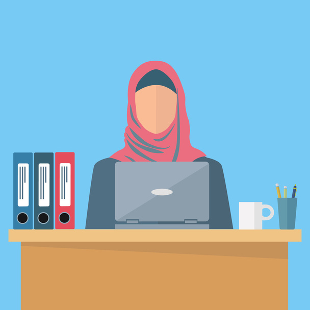 Άραβας, μεσανατολική γυναίκα υπάλληλος στο η εικονογράφηση φορέας στο χώρο εργασίας - Διάνυσμα, εικόνα