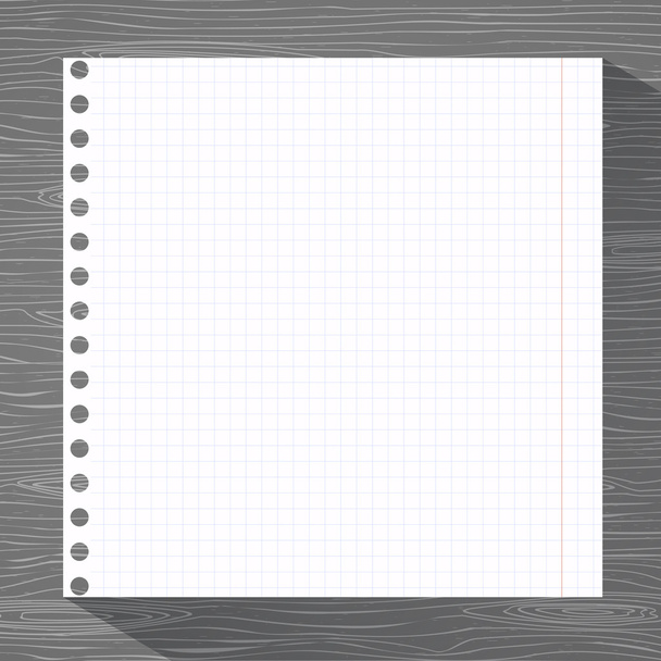 Білий квадратний аркуш ноутбука, приклеєний на сіру дерев'яну стіну, стіл
 - Вектор, зображення